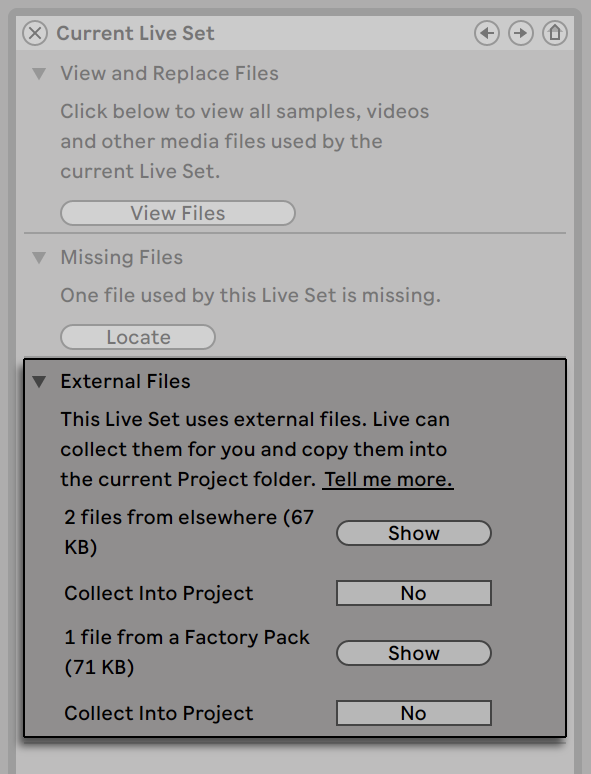 Options for Collecting External Files.