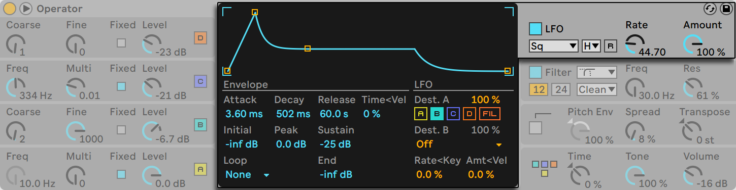 Operator’s LFO Display and Shell Parameters.