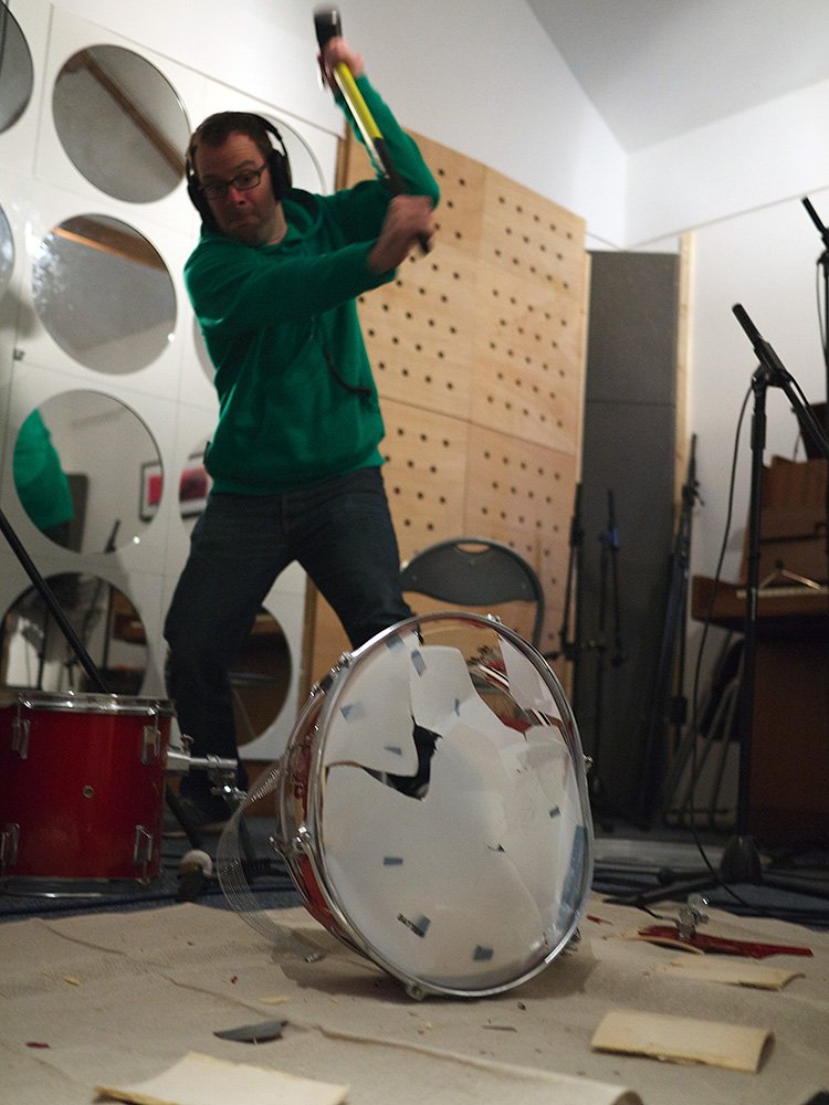 James Thompson prepares a snare drum for Konkrete Breaks