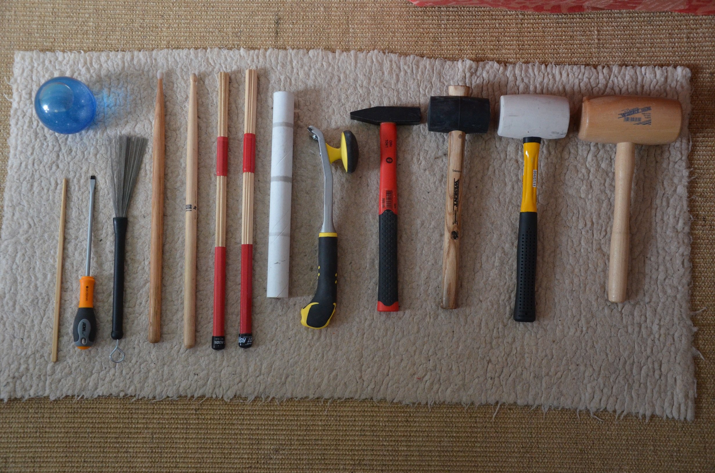 some of Paul Maurer's "Striking Tools" for percussion design